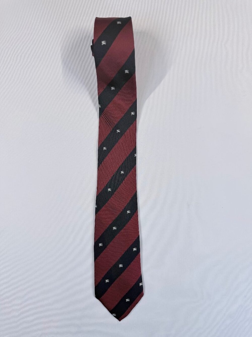 Burberrys Vintage Silk Tie Burgundy Navy Striped
